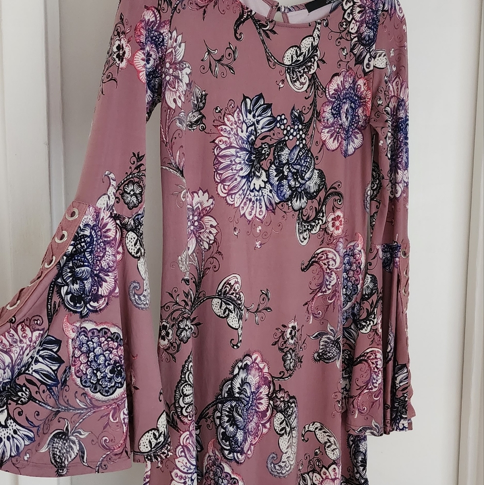 Retro Mini Dress with Bell Sleeves